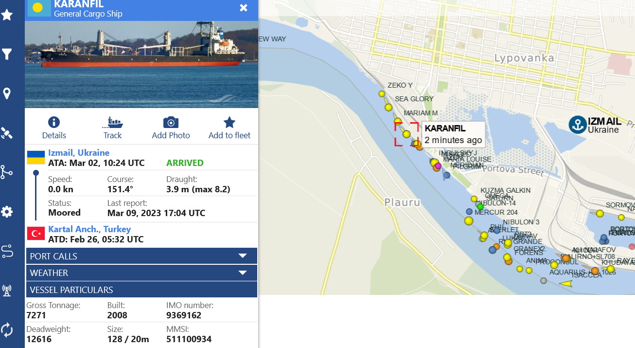 Cargoul „Karanfil”, acostat în Portul Ismail are 12.000 de tone dead weight 